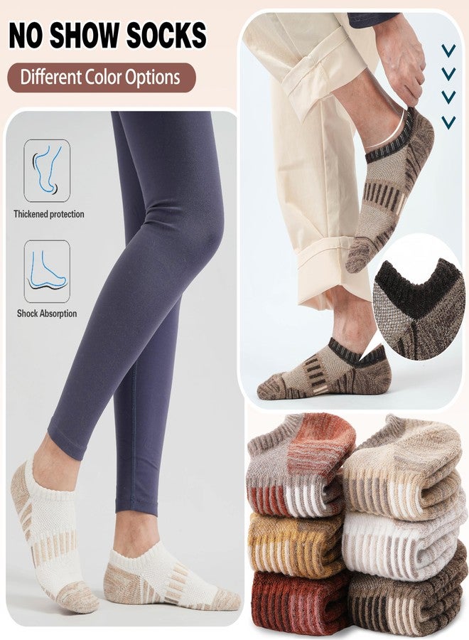 Sandsuced Merino Wool Ankle Athletic Running No Show Socks Cushioned Breathable Low Cut Sports Warm Thick Socks for Men and Women 6 Pairs (Khaki Stripes,M) - Image 4